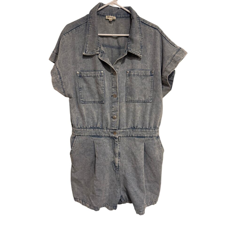 ODDY Denim Romper Womens 2XL Light Wash Button Front Short Sleeve Utility